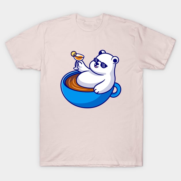 Cute Polar Bear Relax In Cup Coffee Cartoon T-Shirt by Catalyst Labs